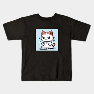 Angry cat in pixel art Kids T-Shirt